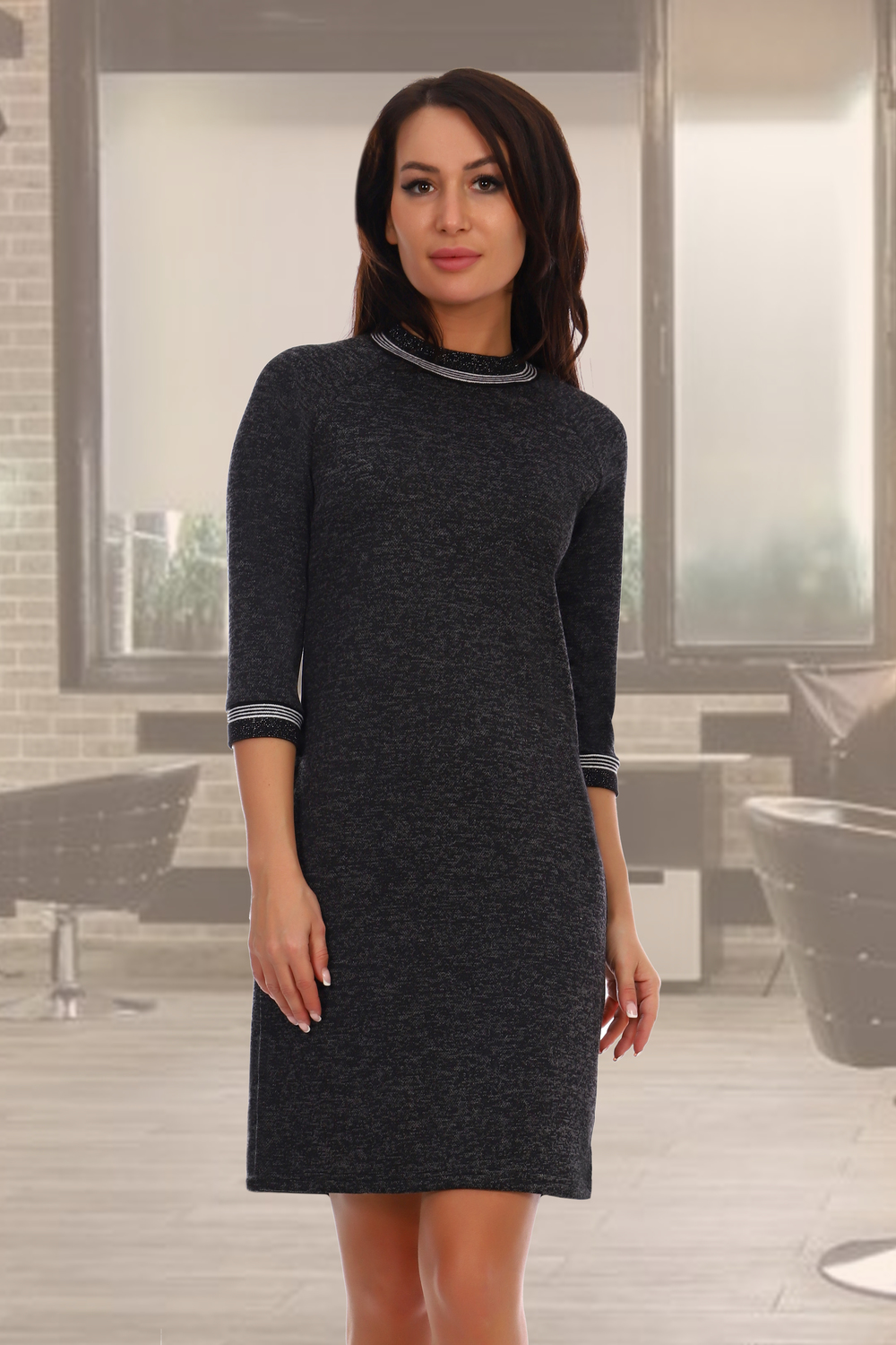 Фото товара 15775, черное трикотажное платье с длинным рукавом