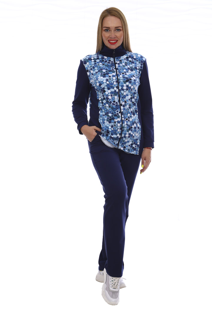 Фото товара 17408, женский спортивный костюм темно-синего цвета